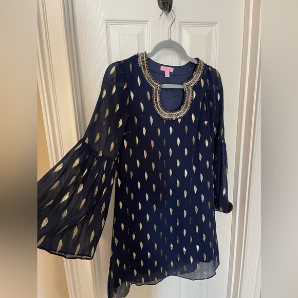 Lilly Pulitzer Amory Silk Dress in True Navy EUC - Picture 3 of 4